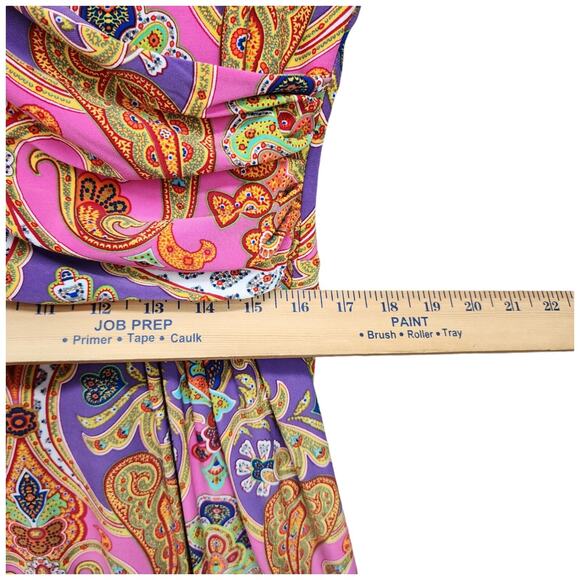 Lauren Ralph Lauren Dress Women’s Large Pink Purple Paisley Faux Wrap Stretch - Picture 13 of 16